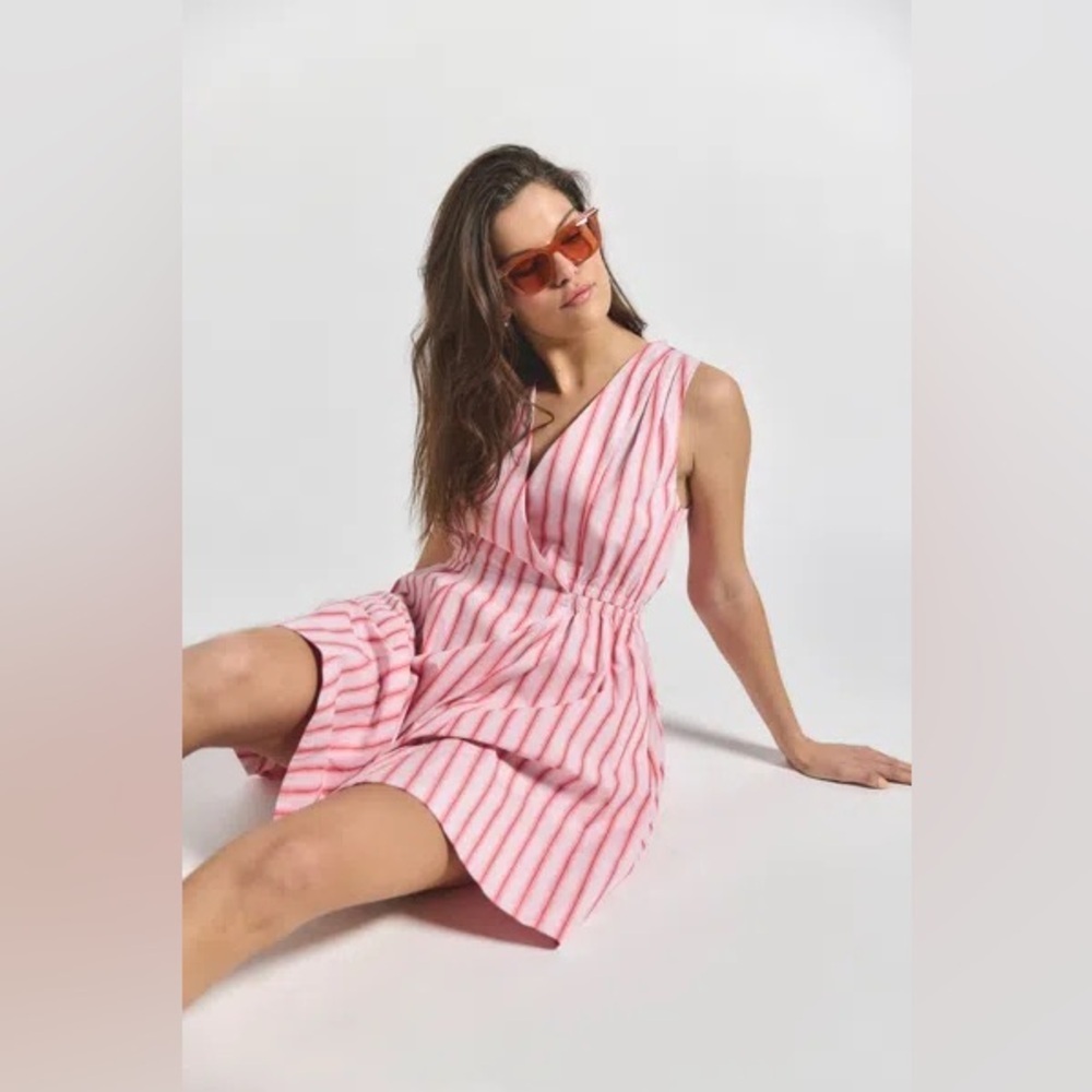 Derek Lam 10 Crosby Tia Benibana Pink Striped Fit & Flare Mini Dress Size 6 $396